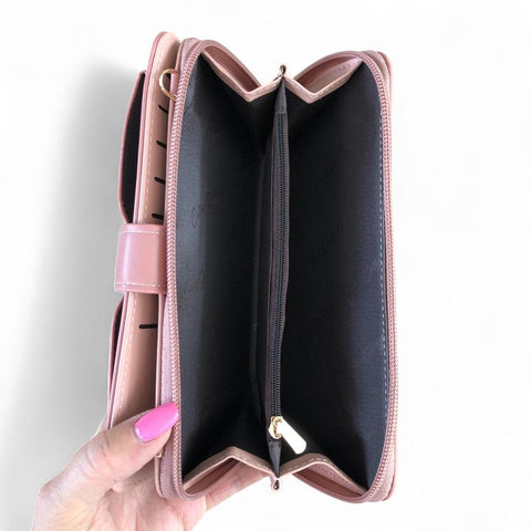 Large PINK PU Leather Cotton Road Cellphone Sling Wallet with PATTERNED Pocket