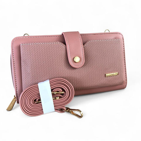 Large PINK PU Leather Cotton Road Cellphone Sling Wallet with PATTERNED Pocket