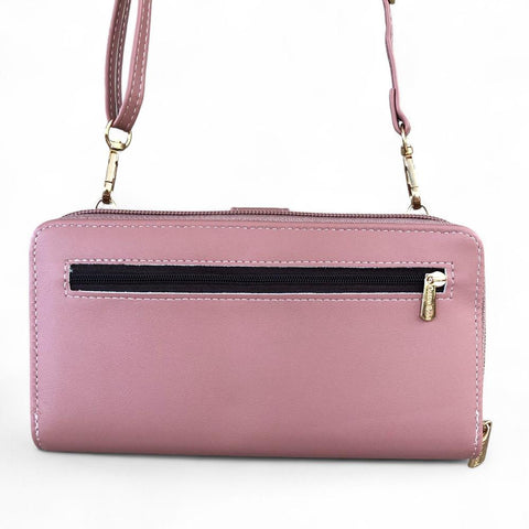 Large PINK PU Leather Cotton Road Cellphone Sling Wallet with PATTERNED Pocket