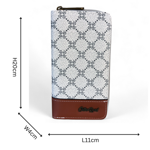 Large Printed IVORY PU Leather Cotton Road Wallet with TAN Trim