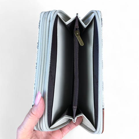 Large Printed IVORY PU Leather Cotton Road Wallet with TAN Trim