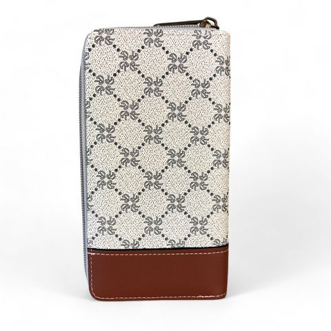 Large Printed IVORY PU Leather Cotton Road Wallet with TAN Trim