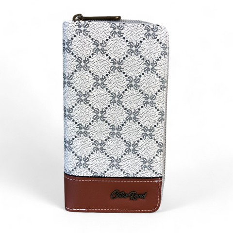Large Printed IVORY PU Leather Cotton Road Wallet with TAN Trim