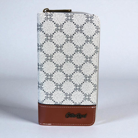 Large Printed IVORY PU Leather Cotton Road Wallet with TAN Trim