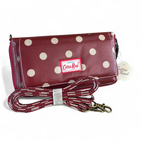 Large RED Cotton Road PVC Cellphone Sling Wallet with DOTS