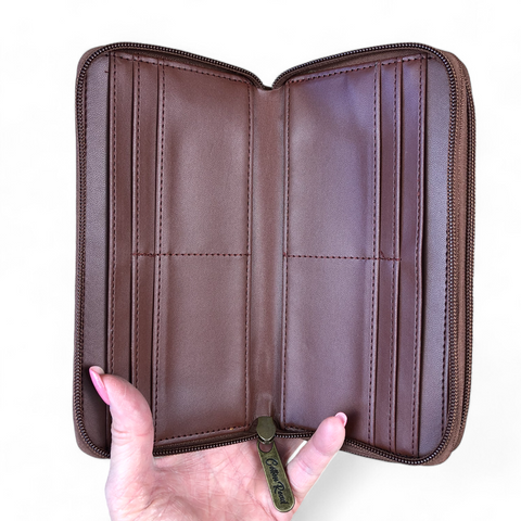 Large TAN Cotton Road PU Leather Wallet with WINDMILL