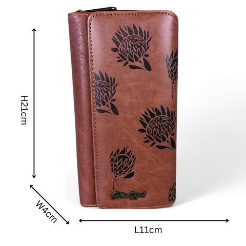 Large TAN PROTEA Tri-Fold Cotton Road PU Leather Wallet
