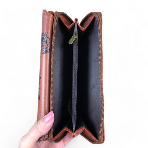 Large TAN PROTEA Tri-Fold Cotton Road PU Leather Wallet