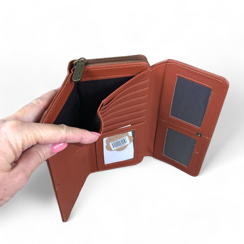 Large TAN PROTEA Tri-Fold Cotton Road PU Leather Wallet