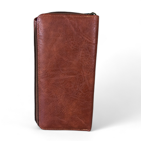 Large TAN PROTEA Tri-Fold Cotton Road PU Leather Wallet