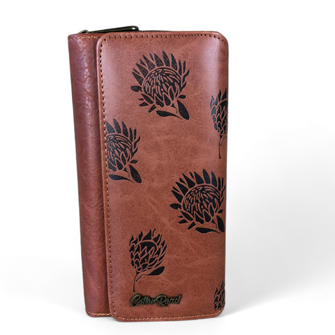 Large TAN PROTEA Tri-Fold Cotton Road PU Leather Wallet