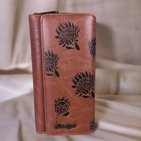 Large TAN PROTEA Tri-Fold Cotton Road PU Leather Wallet