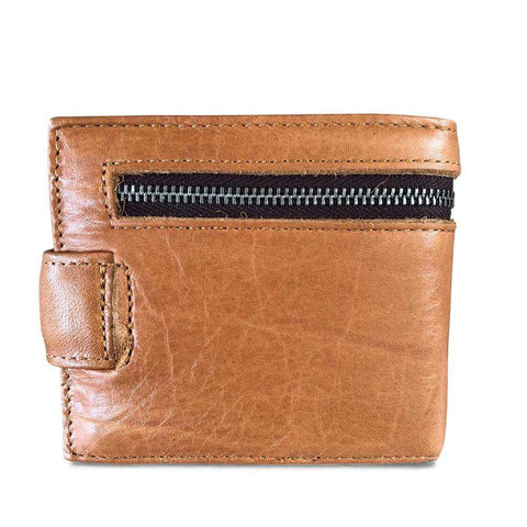 Leather Wallet: CAMEL VIVACE MENS Genuine Leather Wallet with Clip and Zip detailing