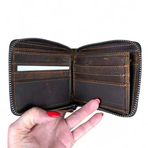Leather Wallet: COFFEE BROWN VIVACE MENS Genuine Leather Wallet with ZIP