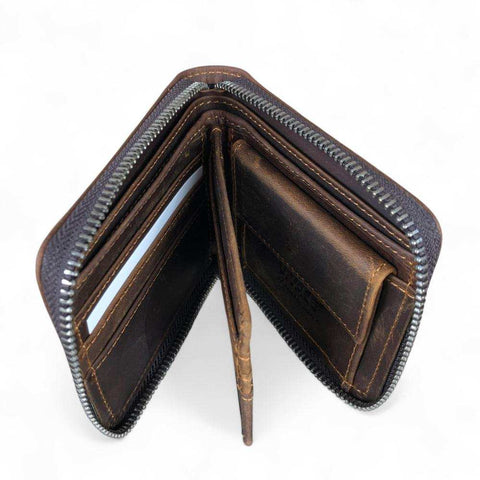 Leather Wallet: COFFEE BROWN VIVACE MENS Genuine Leather Wallet with ZIP