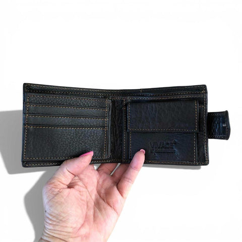 Leather Wallet: DARK BROWN VIVACE MENS Genuine Leather with Clip