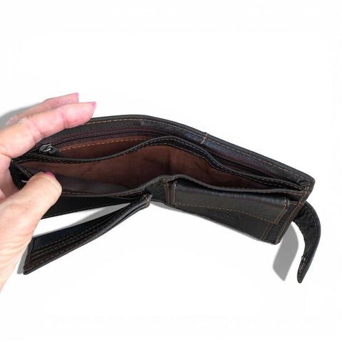 Leather Wallet: DARK BROWN VIVACE MENS Genuine Leather with Clip