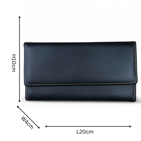 Leather Wallet: Large BLACK Tri-Fold VIVACE Genuine Leather Wallet