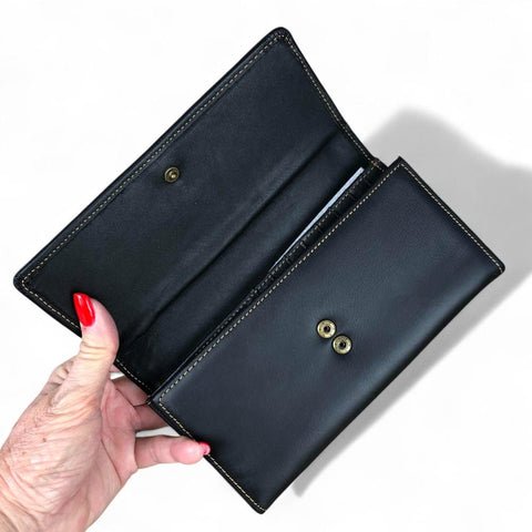 Leather Wallet: Large BLACK Tri-Fold VIVACE Genuine Leather Wallet