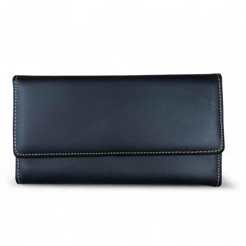 Leather Wallet: Large BLACK Tri-Fold VIVACE Genuine Leather Wallet