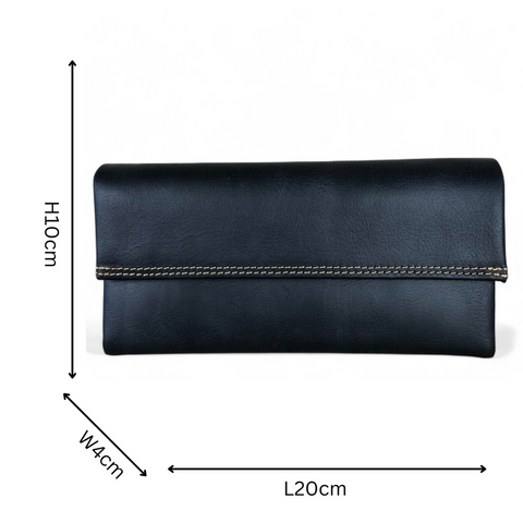 Leather Wallet: Large BLACK Tri-Fold VIVACE Genuine Leather Wallet with TOPSTITCH