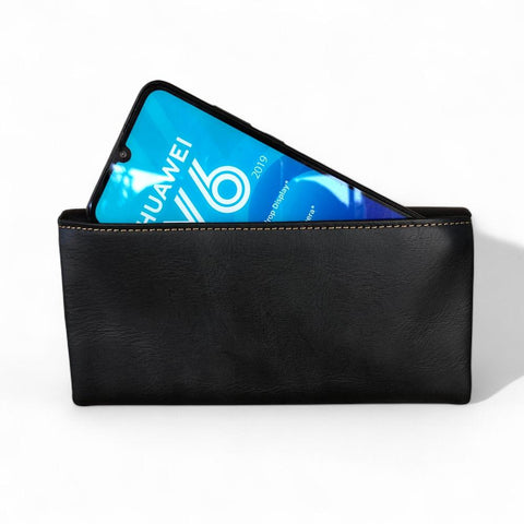 Leather Wallet: Large BLACK Tri-Fold VIVACE Genuine Leather Wallet with TOPSTITCH