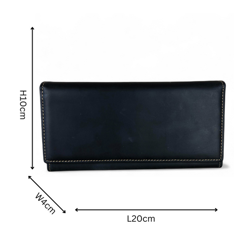 Leather Wallet: Large BLACK VIVACE Genuine Leather Wallet with Twin Zip Pockets