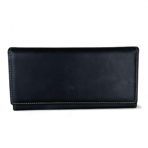 Leather Wallet: Large BLACK VIVACE Genuine Leather Wallet with Twin Zip Pockets