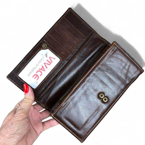 Leather Wallet: Large COFFEE BROWN VIVACE Genuine Leather Wallet with Twin Zip Pockets