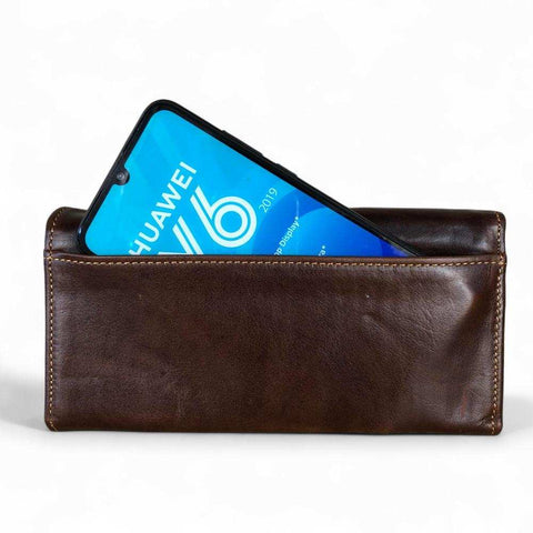 Leather Wallet: Large COFFEE BROWN VIVACE Genuine Leather Wallet with Twin Zip Pockets