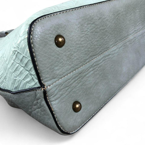 MINT GREEN PU Leather Cotton Road Handbag with EMBOSSED Panel