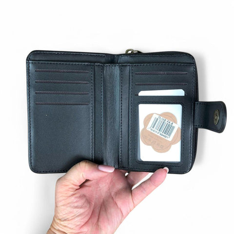 Medium BLACK Cotton Road PU Leather Wallet with CLIP