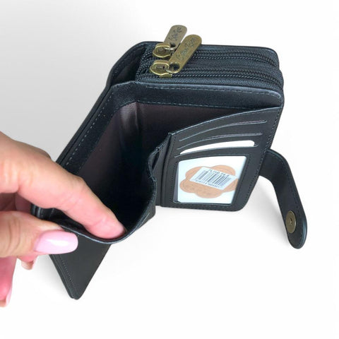 Medium BLACK Cotton Road PU Leather Wallet with CLIP