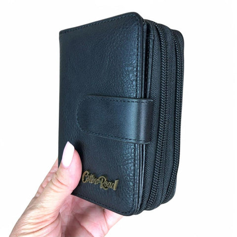 Medium BLACK Cotton Road PU Leather Wallet with CLIP