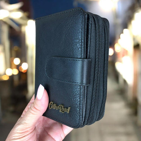 Medium BLACK Cotton Road PU Leather Wallet with CLIP