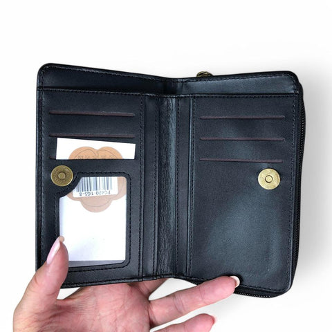 Medium BLACK PU Leather Cotton Road Wallet