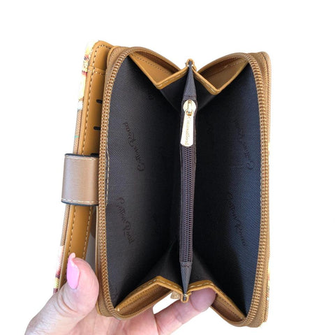 Medium BROWN FLORAL PU Leather Cotton Road Wallet