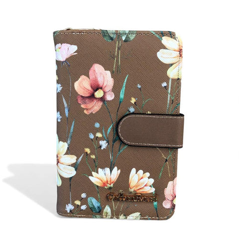 Medium BROWN FLORAL PU Leather Cotton Road Wallet