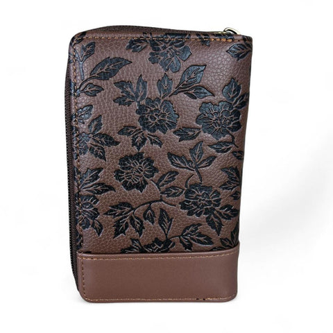 Medium BROWN PU Leather Cotton Road Wallet with FLORAL Panel