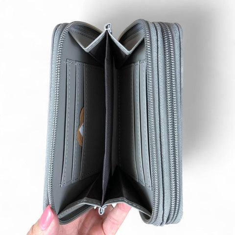 Medium GREY Cotton Road PU Leather Wallet with EMBROIDERED PROTEA