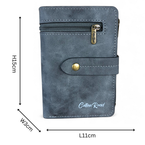 Medium GREY PU Leather Cotton Road Wallet with OUTSIDE ZIP Pocket