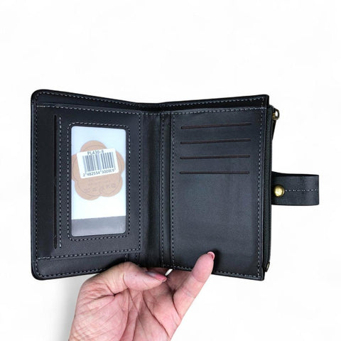 Medium GREY PU Leather Cotton Road Wallet with OUTSIDE ZIP Pocket