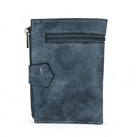 Medium GREY PU Leather Cotton Road Wallet with OUTSIDE ZIP Pocket