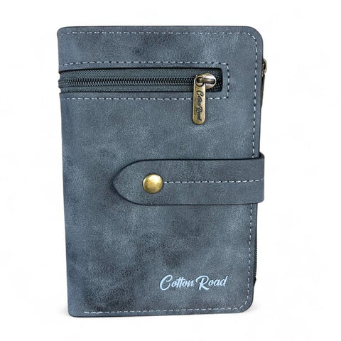 Medium GREY PU Leather Cotton Road Wallet with OUTSIDE ZIP Pocket
