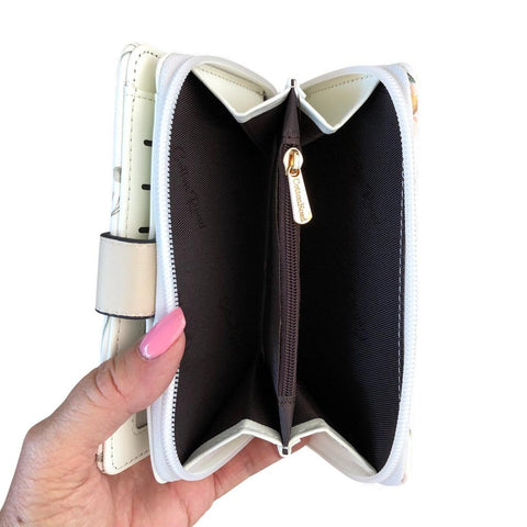 Medium IVORY FLORAL PU Leather Cotton Road Wallet