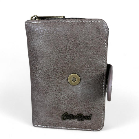 Medium KHAKI BROWN Cotton Road PU Leather Wallet with CLIP