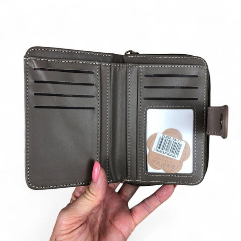 Medium KHAKI BROWN Cotton Road PU Leather Wallet with CLIP