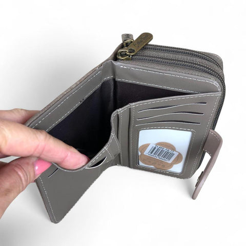 Medium KHAKI BROWN Cotton Road PU Leather Wallet with CLIP