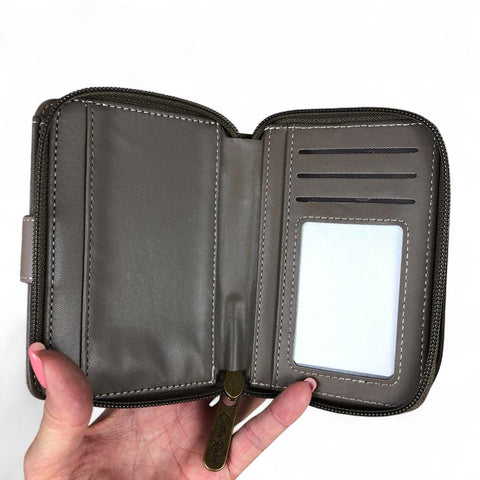 Medium KHAKI BROWN Cotton Road PU Leather Wallet with CLIP