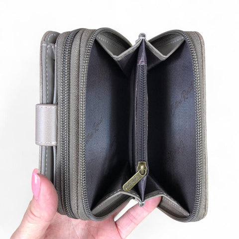 Medium KHAKI BROWN Cotton Road PU Leather Wallet with CLIP